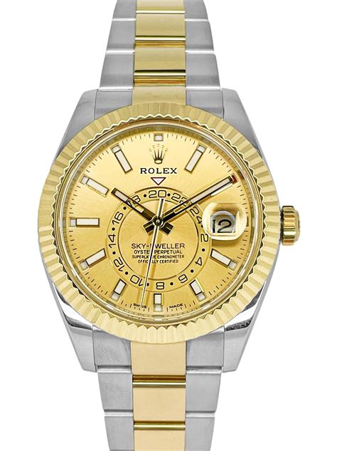 rolex sky dweller champagne|Rolex yellow gold oyster watch.